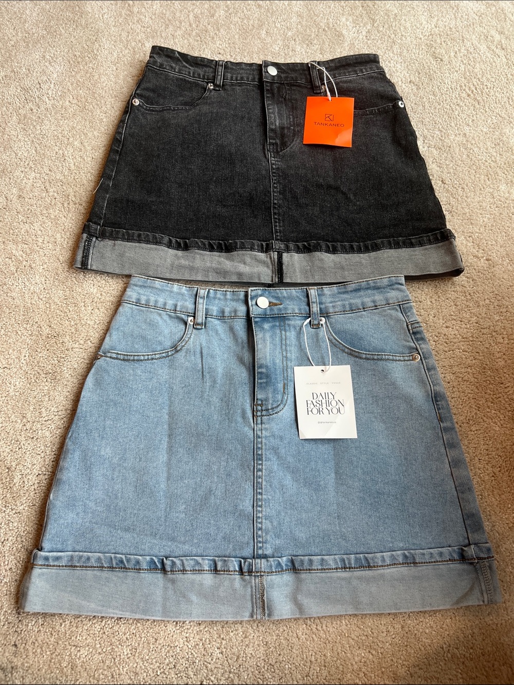 Black and Light Blue Denim Mini Skirt Duo — Casual A-Line Style